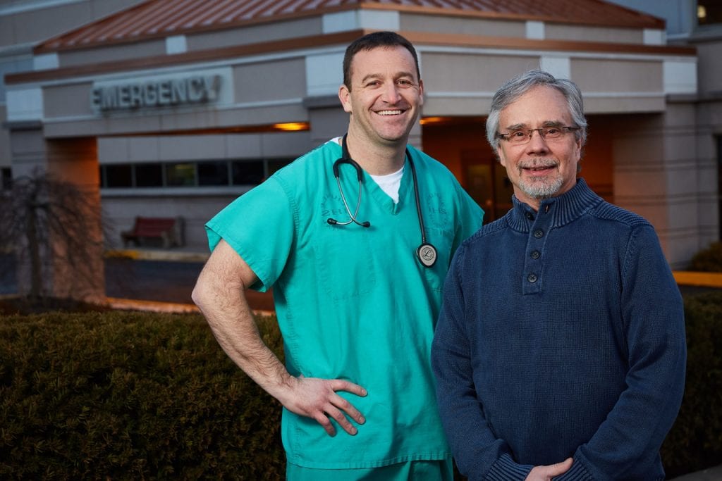 Ted Watson, MD and Dan Sodomin standing outside of the Grand View Hospital.